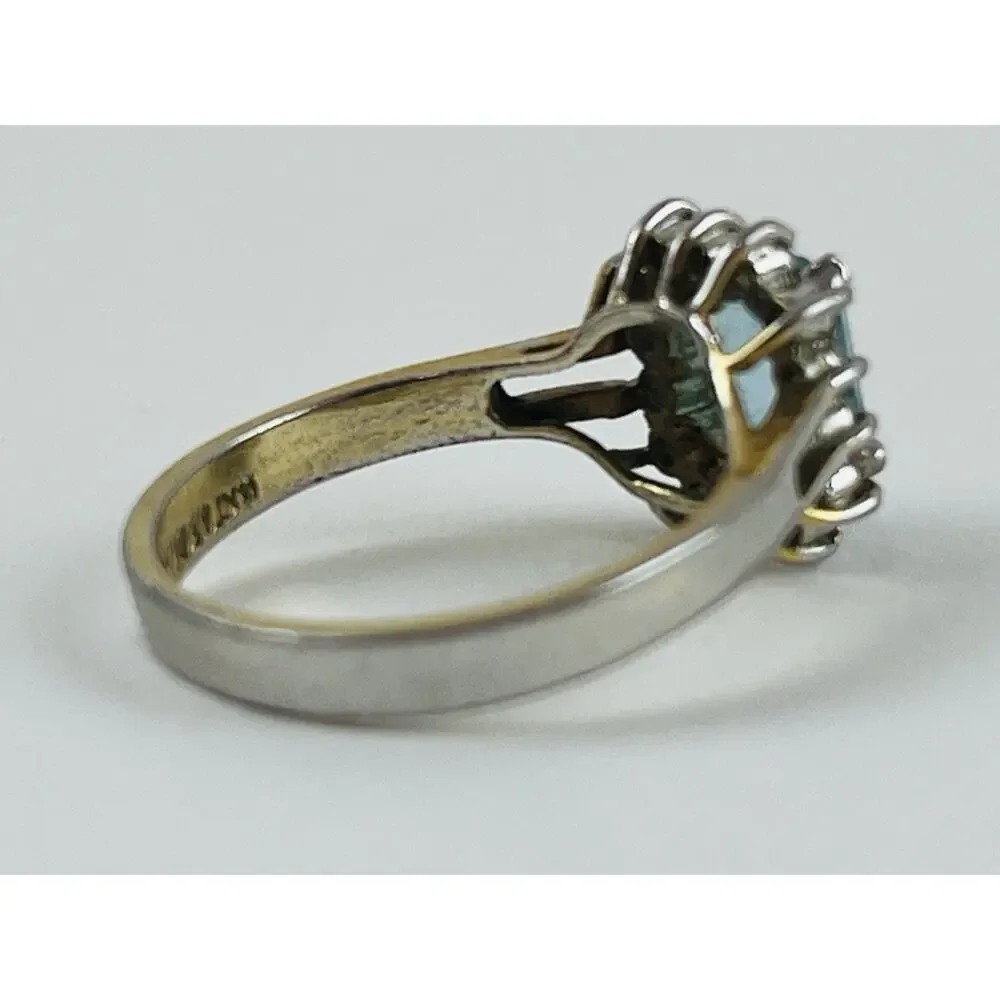Vintage Ring 14K GE Gold Electroplate Taiwan Size 9 Aquamarine Blue Pale Rhinest - Picture 14 of 16